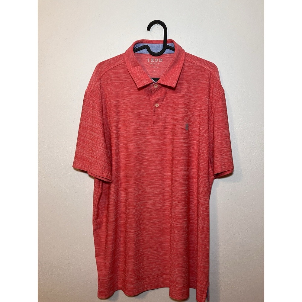 IZOD‎ Mens Golf Polo Shirt L Coral Stretch Breathable Golf Lightweight Classic